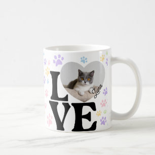Taza De Café Patrón de Corazón y Papas de Gato Mascota Cute