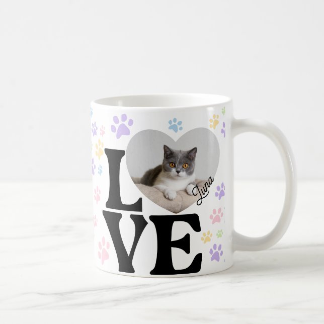 Taza De Café Patrón de Corazón y Papas de Gato Mascota Cute (Derecha)