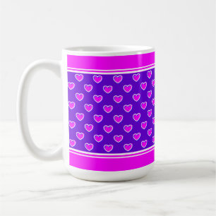 Taza De Café Patrón de Corazones Colores Impactantes Rosa y Púr