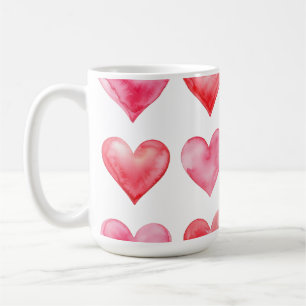 Taza De Café Patrón de corazones de acuarela rosados y rojos