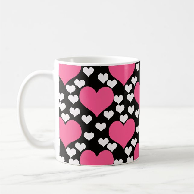 Taza De Café Patrón de corazones de amor blanco rosado (Izquierda)