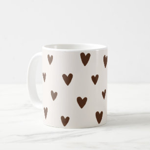 Taza De Café Patrón de Corazones Marrones Minimalista Neutro