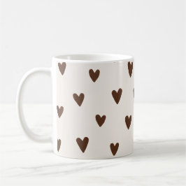 Taza De Café Patrón de Corazones Marrones Minimalista | Neutro 