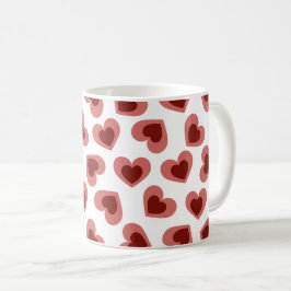 Taza De Café Patrón de Corazones Moderno Elegante Blanco Rojo C