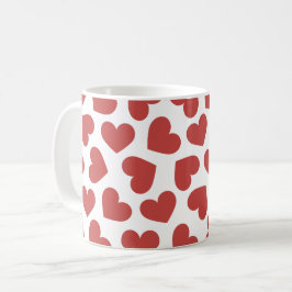 Taza De Café Patrón de Corazones Moderno Elegante Blanco Rojo C