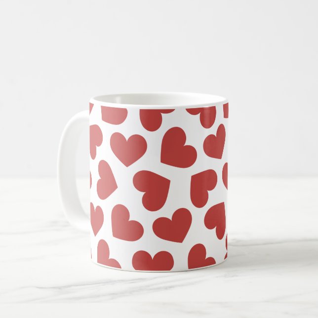 Taza De Café Patrón de Corazones Moderno Elegante Blanco Rojo C (Anverso izquierdo)