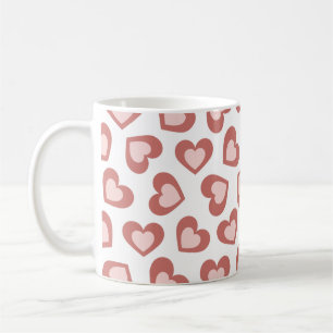 Taza De Café Patrón de Corazones Moderno Elegante Blanco Rojo C