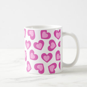 Taza De Café Patrón de Corazones Moderno Elegante Blanco Rosa C