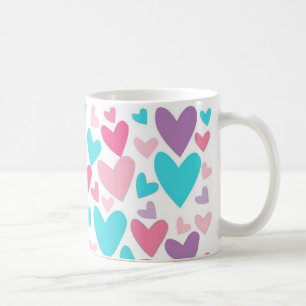 Taza De Café Patrón de corazones morados y azules rosados