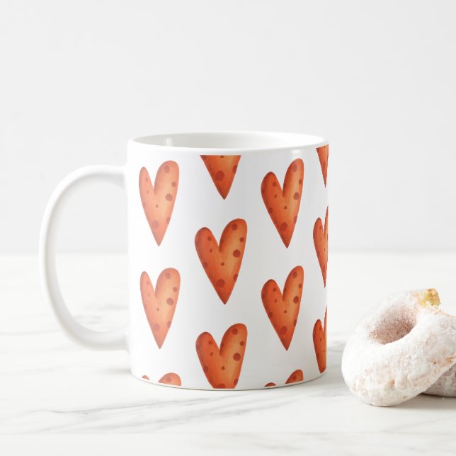 Taza De Café Patrón de corazones naranjas (Con donut)