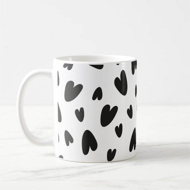 Taza De Café patrón de corazones negros (Izquierda)