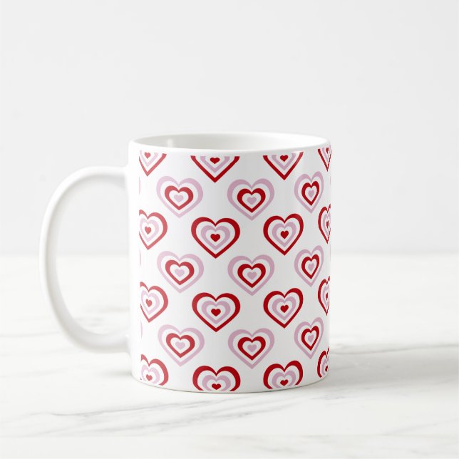 Taza De Café Patrón de corazones rojos rosados (Izquierda)