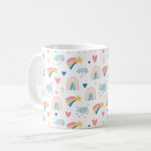 Taza De Café Patrón de corazones y nubes de arco iris