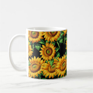 Taza De Café Patrón de Cottagecore floral de girasol