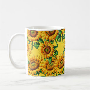 Taza De Café Patrón de Cottagecore oral de Girasol Amarillo
