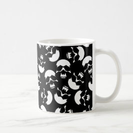 Taza De Café Patrón de cráneo estético negro y blanco oscuro