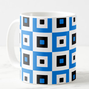 Taza De Café Patrón de Cuadrados a Cuadros Azul Negro y Blanco