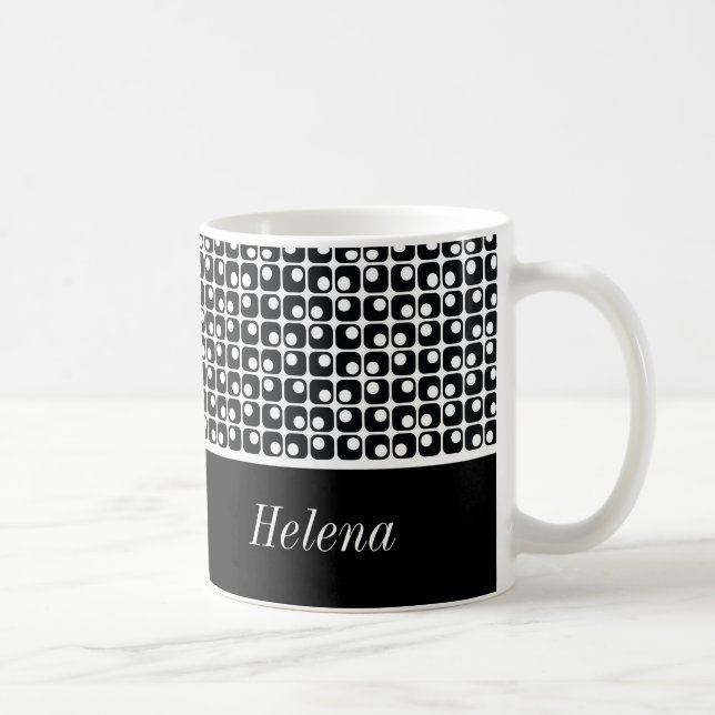 Taza De Café Patrón de cuadrados retro, personalizado en blanco (Derecha)