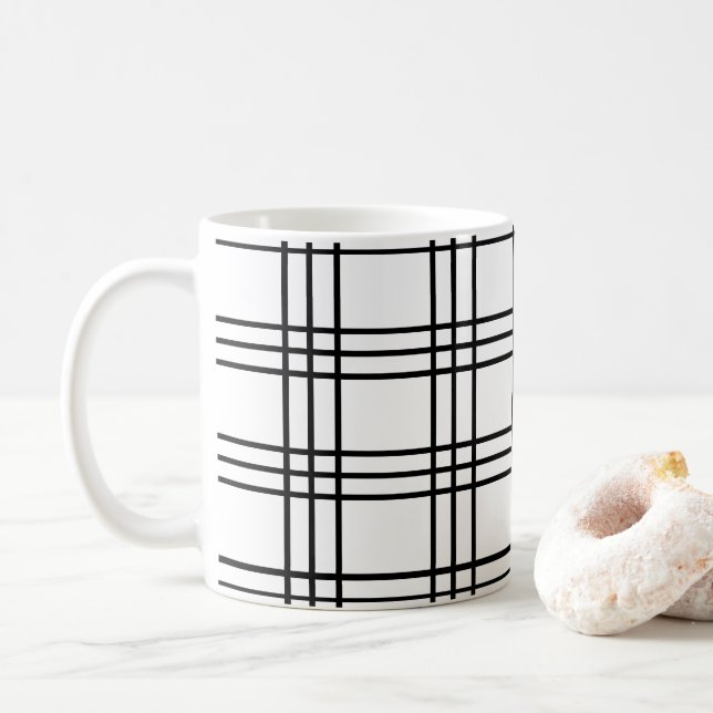Taza De Café Patrón de cuadrícula blanca y negra (Con donut)