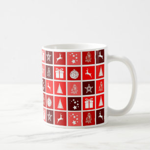 Taza De Café Patrón de cuadrícula navideña roja moderna minimal