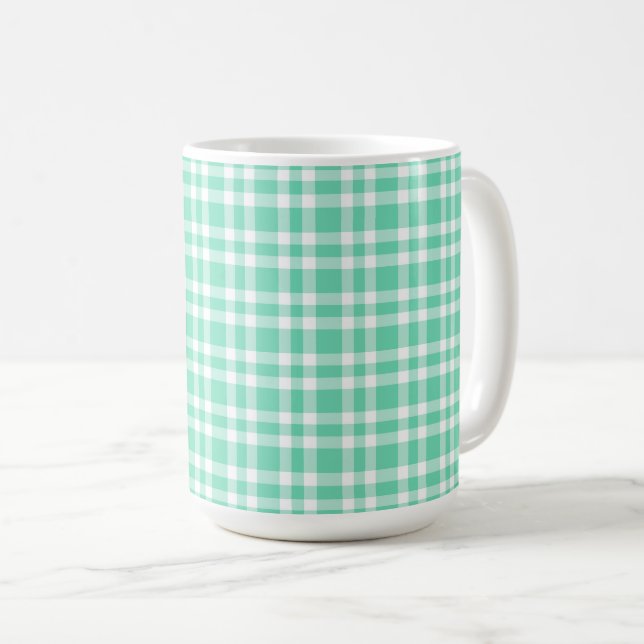Taza De Café Patrón de Cuadro Blanco Acuamarina (Anverso derecho)
