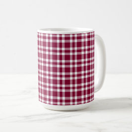 Taza De Café Patrón de Cuadro Burgundy Blanco