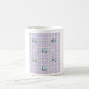 Taza De Café Patrón de Cuadro de Lavanda de Lectura de Trébol