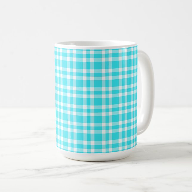 Taza De Café Patrón de Cuadro Escocés Azul Blanco (Anverso derecho)