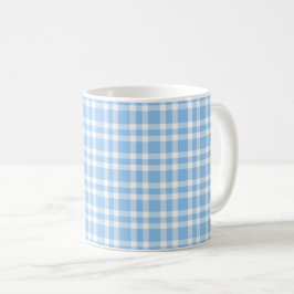 Taza De Café Patrón de Cuadro Escocés Azul Blanco