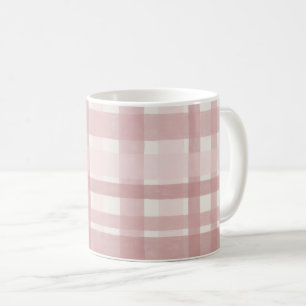 Taza De Café Patrón de Cuadro Escocés de Acuarela Rosa Claro   