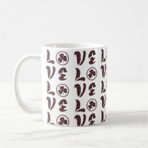 Taza De Café Patrón de Cuadro Escocés Rojo Azul Love Shamrock