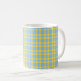 Taza De Café Patrón de Cuadros Azules y Amarillos