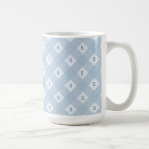 Taza De Café Patrón de cuadros azules y blancos con inicial