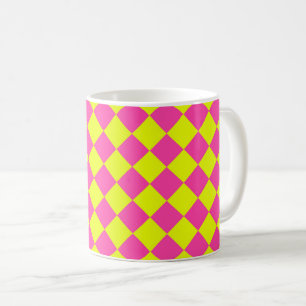 Taza De Café Patrón de cuadros de diamante rosa amarillo
