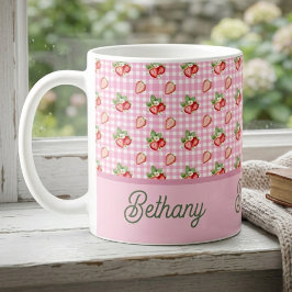 Taza De Café Patrón de cuadros de fresa a cuadros rosados
