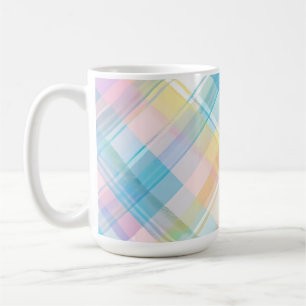 TAZA DE CAFÉ PATRON DE CUADROS DE PASCUA AMARILLO AZUL ROSA PUR