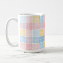 TAZA DE CAFÉ PATRÓN DE CUADROS DE PASCUA ROSA AMARILLO AZUL