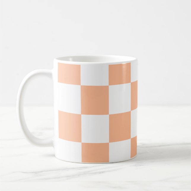 Taza De Café Patrón de cuadros gingham de fuzz de melocotón (Izquierda)