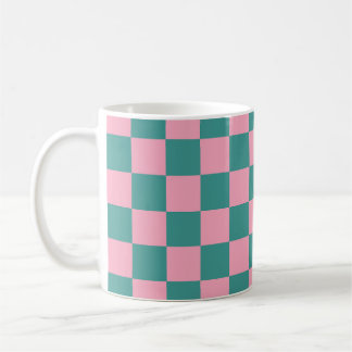 Taza De Café Patrón de cuadros verdes y rosas