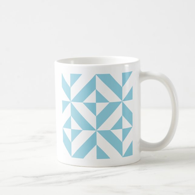 Taza De Café Patrón de cubo de deco geométrico azul cielo (Derecha)