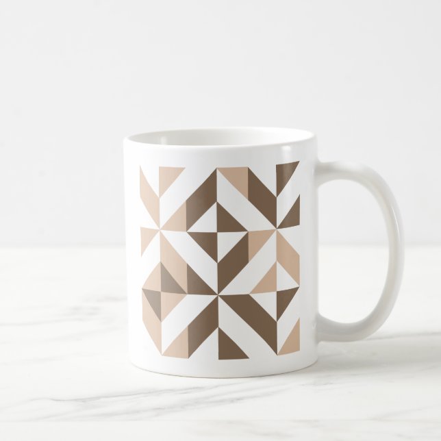 Taza De Café Patrón de cubo geométrico beige marrón (Derecha)