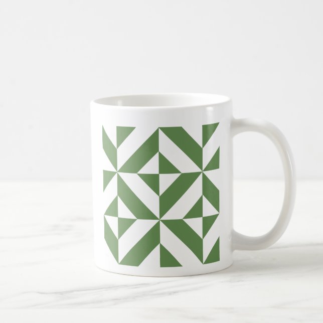 Taza De Café Patrón de cubo geométrico oscuro de degradado verd (Derecha)