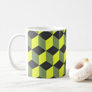 Taza De Café Patrón de cubo isométrico gris negro amarillo