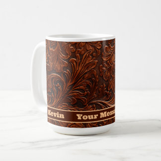 Taza De Café Patrón de cuero labrado occidental personalizado