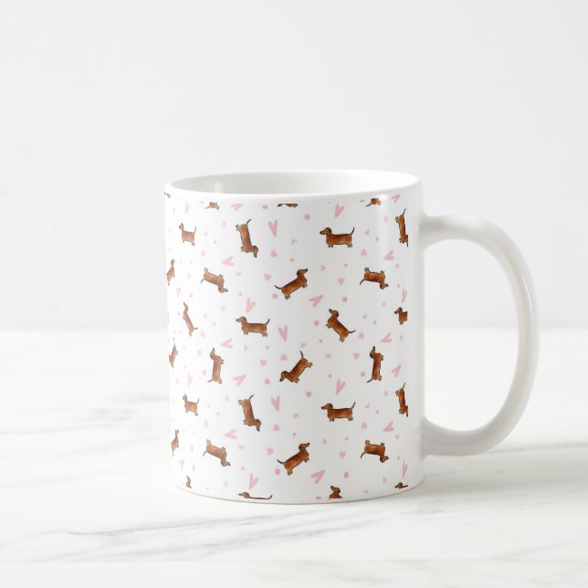 Taza De Café Patrón de Dachshund - Corazones (Derecha)