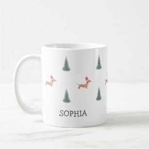 Taza De Café Patrón de Dachshund de árbol de Navidad moderno