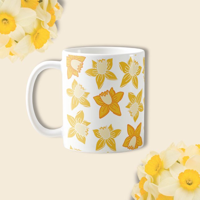 Taza De Café Patrón de Daffodil de primavera (Daffodil spring floral coffee mug)