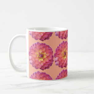 Taza De Café Patrón de Dahlia Rosa y Amarillo