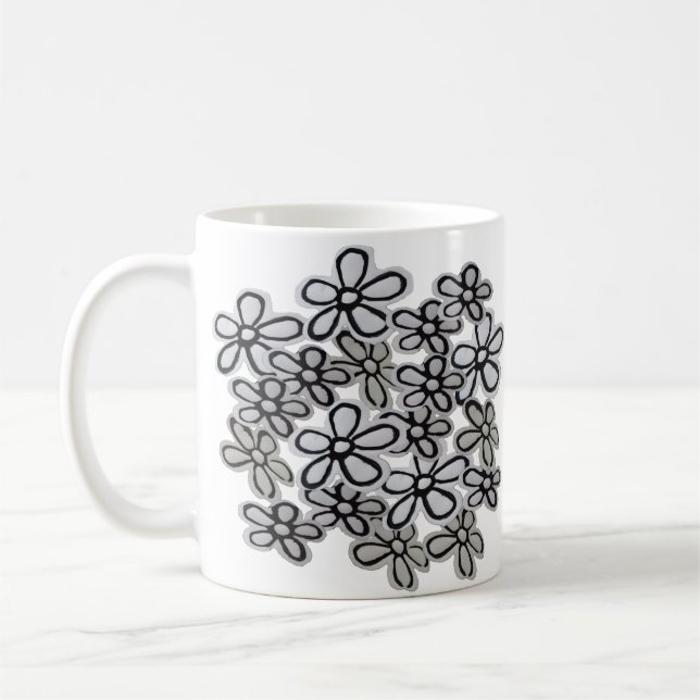 Taza De Café Patrón De Daisies Blanco Y Negro (Izquierda)