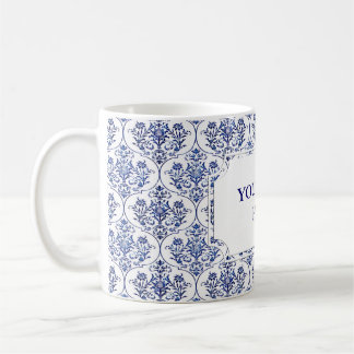 Taza De Café Patrón de Damasco brillante - azul